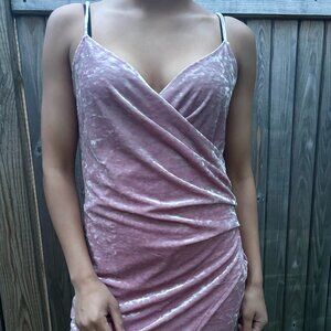 Urban Outfitters Pink Crushed Velvet Mini Dress- Size L